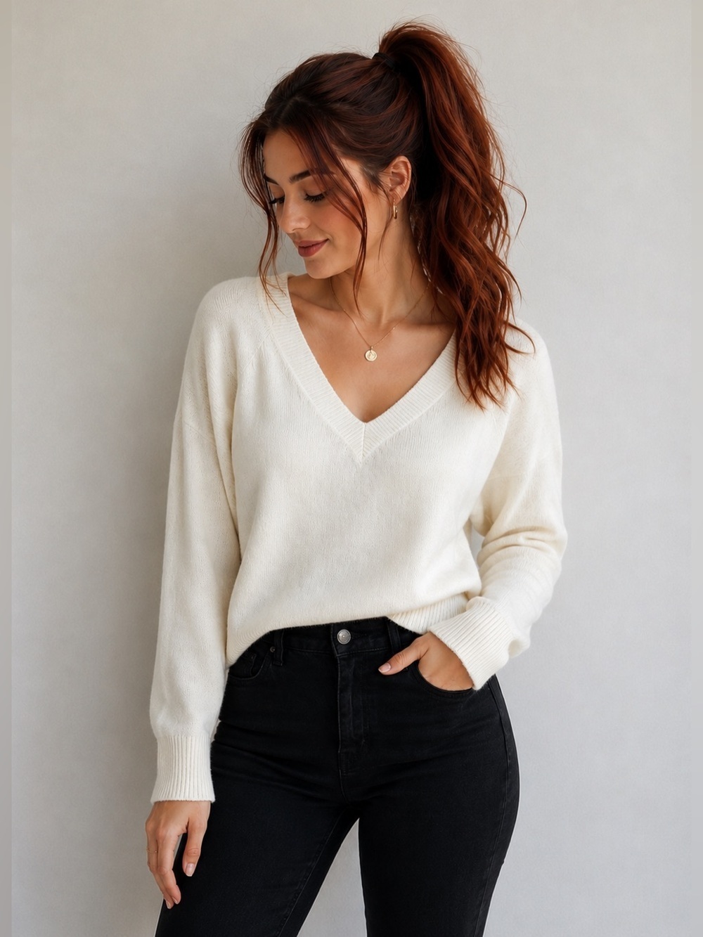 NWT Old Navy SoSoft Loose V-Neck Sweater Crème De La Crème (Cream) Size XSP